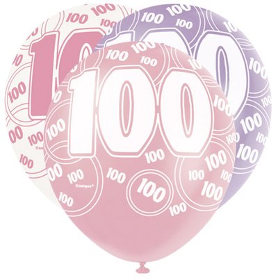 100-rs fdelsedagsballonger - rosa & lila - 30 cm latex - 6 st