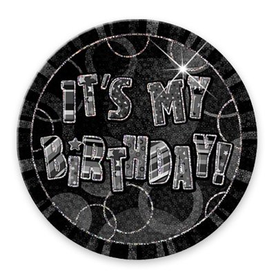 Svart fdelsedagsknapp \\\"Its my birthday\\\" - 15 cm