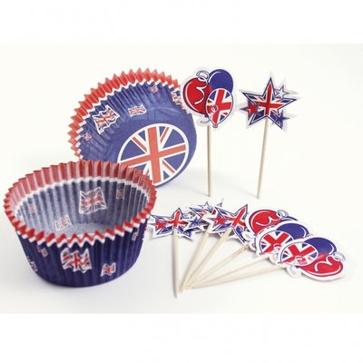 Muffins/cupcake dekorerations set brittiska flaggor - 48 st