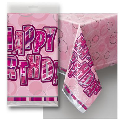Happy Birthday rosa plastduk - 137cm x 213cm
