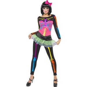 Skelett neonfärger - maskeraddräkt klänning