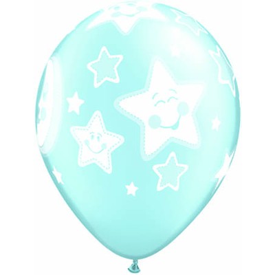 Baby mne och stjrnor ljusbl pearl ballonger - 28 cm latex - 25 st
