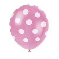 Rosa latexballonger med prickar - 30 cm 6 st
