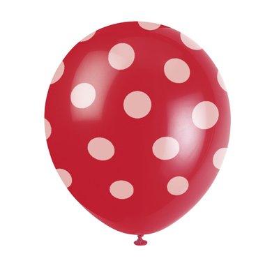 Rda latexballonger med prickar - 30 cm 6 st