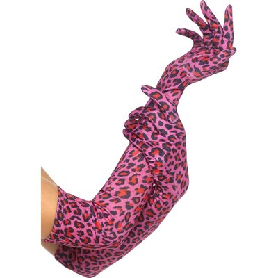 Leopardmnstrade handskar - rosa