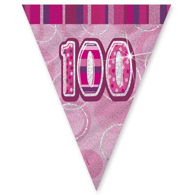 100-rs fdelsedag rosa vimpelbanderoll - plast 3,65m