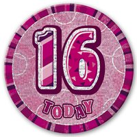 Födelsesdagsknapp för 16-årsdagen rosa - 15 cm