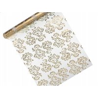 Vitt organzatyg med guld eller silver dekor - 0,36 x 9 m Vitt organzatyg med guld eller silver dekor - 0,36 x 9 m
