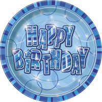 Tallrikar - Happy birthday glitz blå 23 cm 8 st Tallrikar - Happy birthday glitz blå 23 cm 8 st
