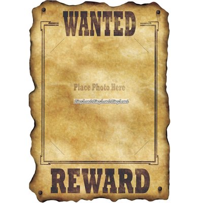 Western wanted reward poster - med plats fr foto - 43cm