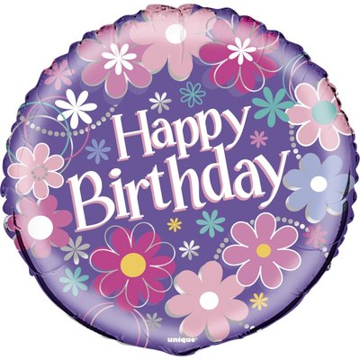 Folieballong - Happy birthday blommor