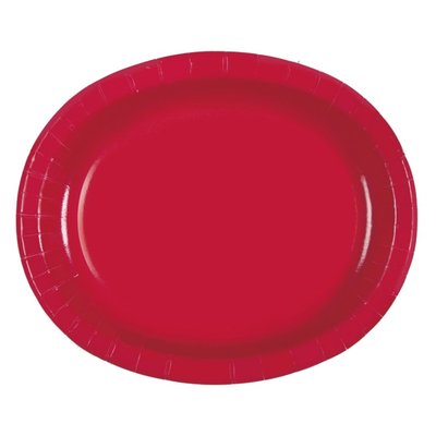 Röda ovala papperstallrikar 30 cm - 8 st - Zingland.se