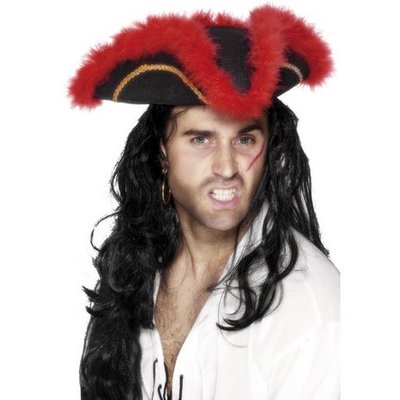 Tricorn pirat hatt rd fjder