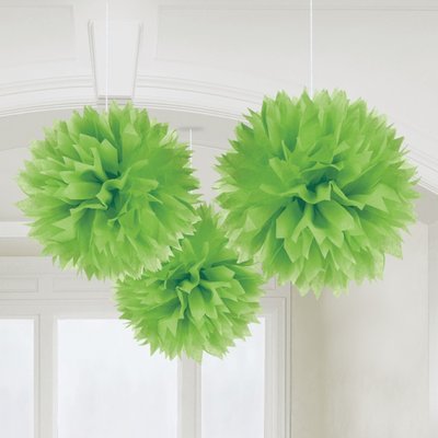 Grna pom pom dekorationer - 40cm - 3 st