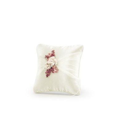 Kudde fr vigselringar - Grddfrgad med rosa blommor 16 cm