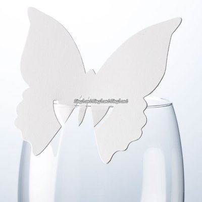 Fjärils- placeringskort till glas - vita - 10 st