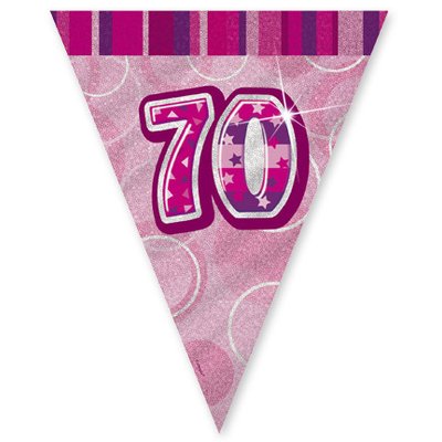 70-rs fdelsedag rosa vimpelbanderoll - plast 3,65m