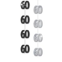 Svart och vit hängande festdekoration till 60-årsdagen 1,5 m - 6 st