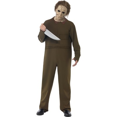 Michael Myers maskeraddrkt, med overall, mask och kniv