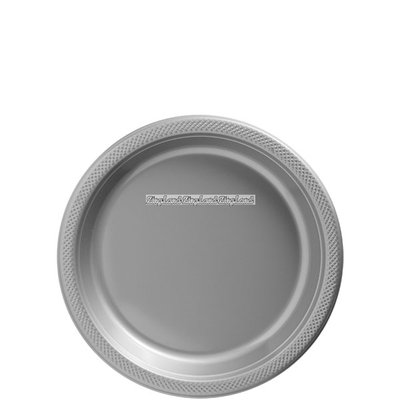 Silverfrgade plasttallrikar 17 cm - 50 st