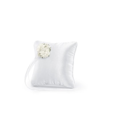 Kudde fr vigselringar - Vit med vita blommor 16 cm