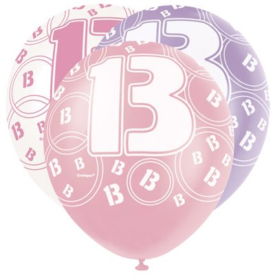 Ballonger rosa & lila fr 13-rsdagen 30 cm latex - 6 st