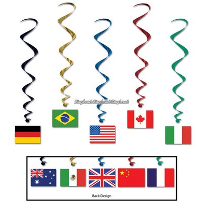 Hngande virvlar dekoration - internationella flaggor - 1m - 5 st