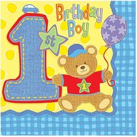 1st birthday boy bl� kaffeservetter 2-lagers - 16 st