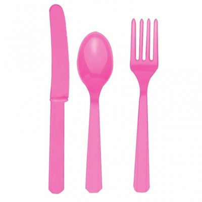 Rosa plastbestickset - 24 st