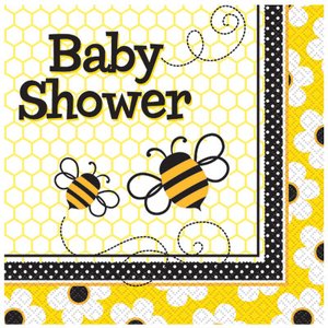 Baby shower 2-lagers busy bees lunchservetter 33 cm - 16 st