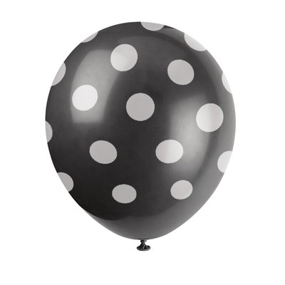 Svarta latexballonger med prickar - 30 cm 6 st