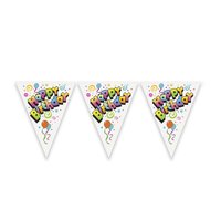 Banderoll - Happy birthday vit med ballonger