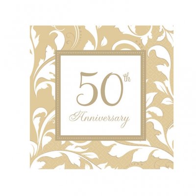 50-rs jubileum beige lunchservetter - 2-lagers papper - 16 st