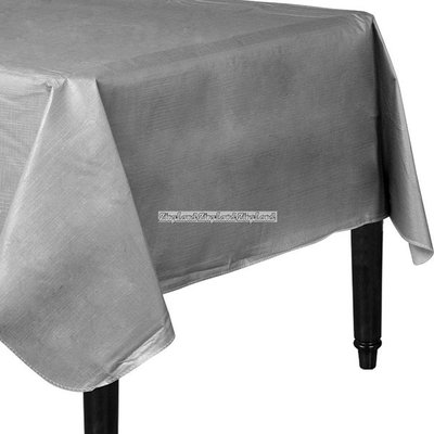 Silver bordsduk i vinyl med baksida av flanell - 132cm x 228cm