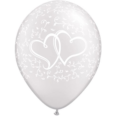 Vita brllopsballonger med sammanfltade hjrtan - 11 latex - 25 st