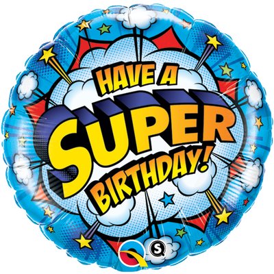 \\\"Have a super birthday!\\\" - bl rund folieballong till fdelsedagen - 46 cm