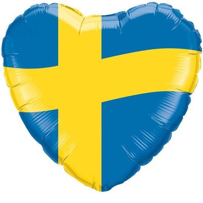 Folieballong - Hjrta med svenska flaggan 45 cm