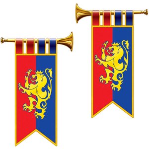 Trumpeter och flaggor med lejon - 2 st