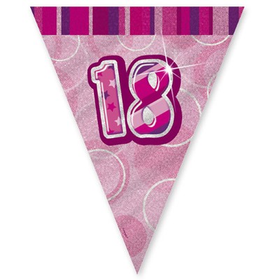 18-rs fdelsedag rosa vimpelbanderoll - plast 3,65m