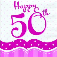Rosa pappersservetter med prickar till 50-årsdagen 2-lagers - 18 st Rosa pappersservetter med prickar till 50-årsdagen 2-lagers - 18 st