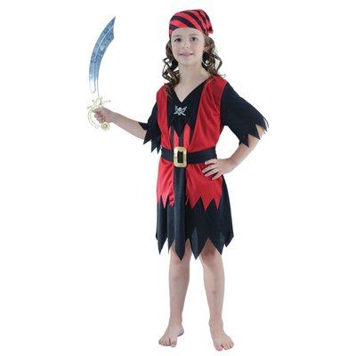 Piratbarn - maskeraddräkt klänning, röd & svart