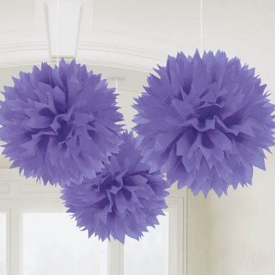 Lila pom pom Dekorationer - 40cm - 3 st