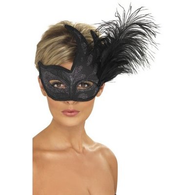 Colombina svart fjdermask