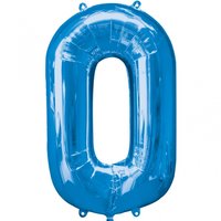 Nummer 0 blå folieballong - 86 cm