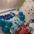 turkosa ballongee p sidora av happy 1 birthday bilden