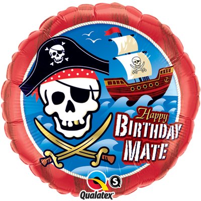 Rund rd folieballong \\\"Happy birthday Mate\\\" pirater - 46 cm