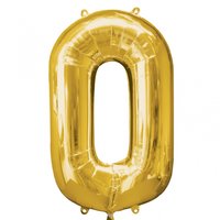 Nummer 0 guldfärgad folieballong - 86 cm