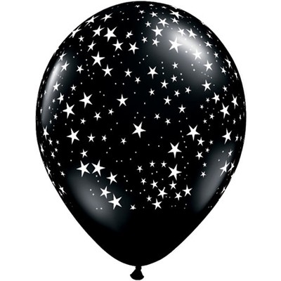 Prlsvart ballonger med stjrnor - 28 cm latex - 25 st