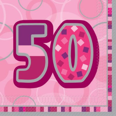 50-rs fdelsedag rosa lunchservetter - 3-lagers papper - 16 st