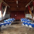 Uppdukat till 50+50 års fest i en \"livräddningsstationen\" längst ut i Karlskronas östra skärgård Stenshamn, med dukar o tallrikar etc från Zinglands i havets blå färger. Mörkblå bordsduk i vinyl med baksida av flanell - 132cm x 228cm